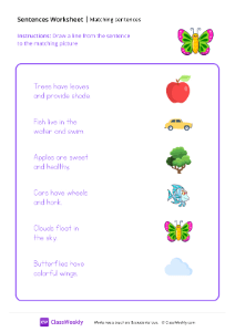 Matching Sentences - Colorful Butterfly-worksheet