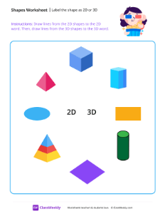 Label the shape as 2D or 3D - 3D Glasses-worksheet