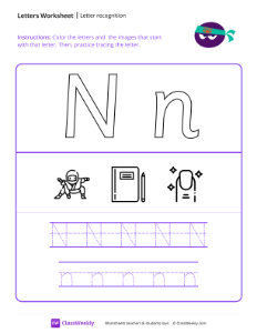 Letter Recognition (N) - Ninja-worksheet