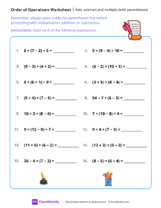 Add, subtract and multiply (with parentheses) - Checklist-worksheet