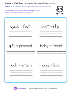 Unscramble the words to find the synonym - Panda-worksheet