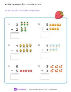 Count and add (up to 10) - Strawberry-worksheet