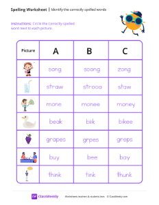 Identify the Correctly Spelled Words - Sun Cap-worksheet