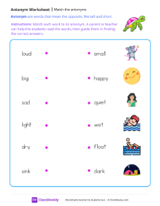 Match the antonyms - Turtle-worksheet