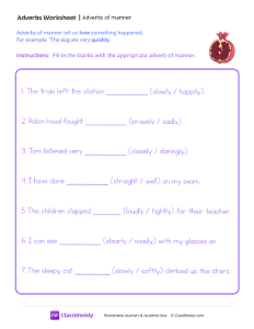 Using Adverbs of Manner - Pomegranate-worksheet