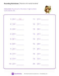 Round to the nearest hundred - Owl-worksheet