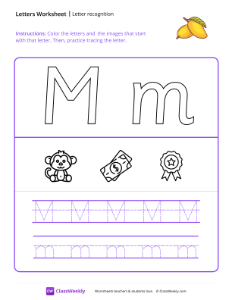 Letter Recognition (M) - Mango-worksheet