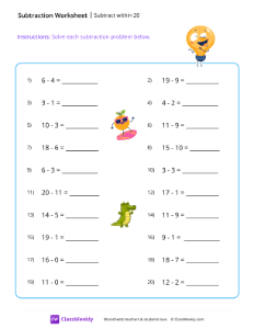 worksheet-Subtract-within-20---Bulb