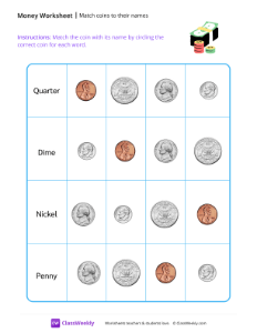 Match coins to their names - Green Bills-worksheet