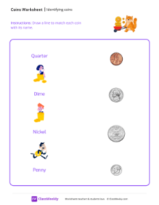 Identifying Coins (U.S.) - Wealthy Cat-worksheet