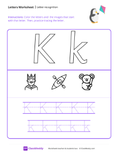 Letter Recognition (K) -Kite-worksheet