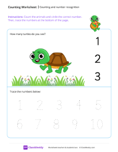 Counting and number recognition (1) - Turtle-worksheet