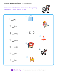 Fill in the missing letters - Cow-worksheet