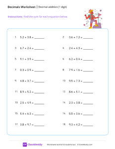 Decimal addition (1 digit) - Hiking-worksheet