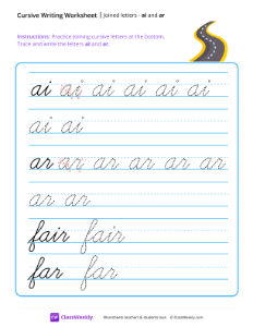 Cursive Joins - ai and ar-worksheet