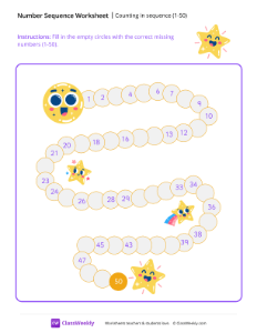 Counting in sequence (1-50) - Super Star-worksheet