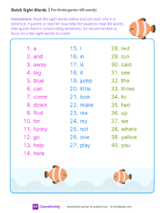 worksheet-Pre-K-Dolch-Sight-Words-List