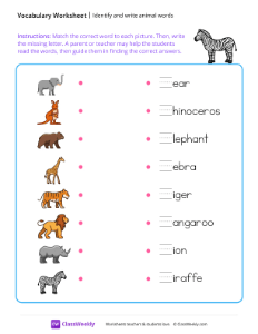 worksheet-Identify-and-write-animal-words---Land-animals