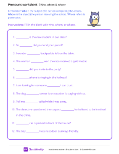 Relative Pronouns (who, whom & whose) - Hoo-worksheet