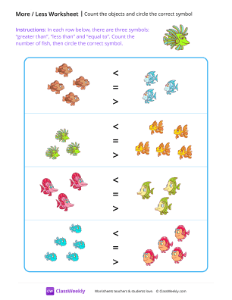 Count the Objects and Circle the Correct Symbol - Green Fish-worksheet