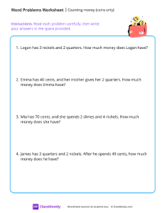 Counting money (word problems) - Coins-worksheet