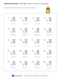 Adding 3-digit numbers in columns (no regrouping) - Duck-worksheet