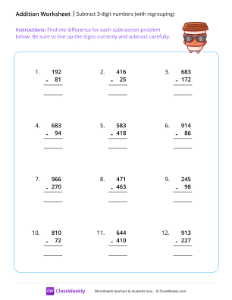 Subtract 3-digit numbers (with regrouping) - Coffee-worksheet