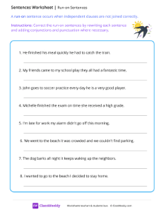 Run-on Sentences - Sunny Bird-worksheet