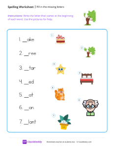 Fill in the missing letters - Tree-worksheet