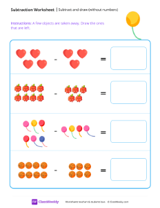 Subtract and draw (without numbers) - Balloon-worksheet