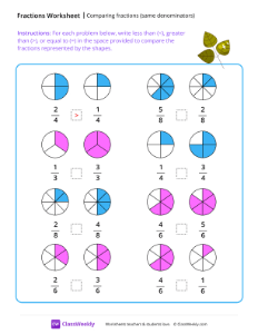 Comparing fractions (same denominators) - Leaves-worksheet