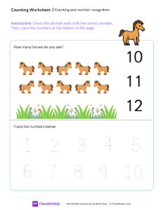 Counting and number recognition (10) - Horse-worksheet