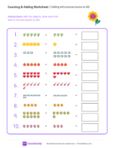 Adding with pictures (sums to 20) - Flower-worksheet