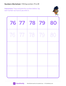 Writing numbers 76 to 80 - Walking-worksheet