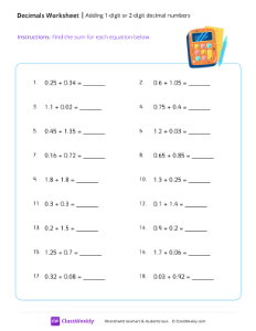 Adding decimals (1 or 2 decimal digits) - Calculator-worksheet