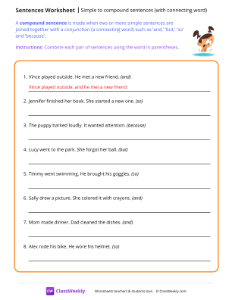 worksheet-Simple-vs-compound-sentences-(with-connecting-words)---Swim