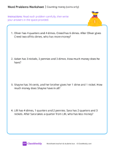 Counting money (word problems) - Bag-worksheet