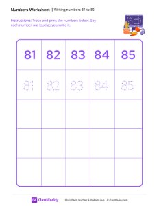 Writing numbers 81 to 85 - Science Lab-worksheet