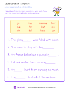 Using nouns in a sentence - Coin Jar-worksheet