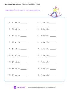 Decimal addition (1 digit) - Ski-worksheet