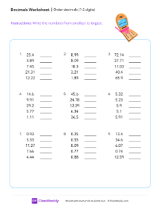 Order decimals (1-2 digits) - Phone-worksheet