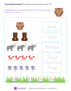 Tracing numbers & counting (1-5) - Owl-worksheet