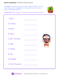 Proper & Common Nouns - Cactus-worksheet