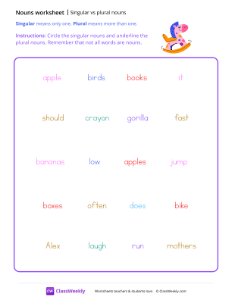 Singular vs Plural Nouns - Rocking Horse-worksheet