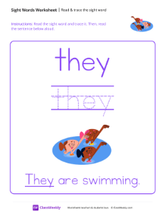 Read & trace the sight word - They-worksheet