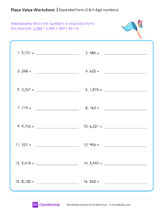 Expanded form (3 and 4 digit numbers) - Net-worksheet