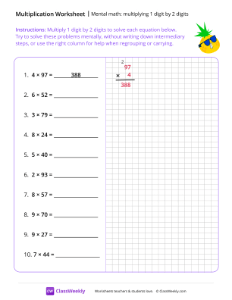 Mental Math: Multiplying 1 digit by 2 digits - Cool Pineapple-worksheet