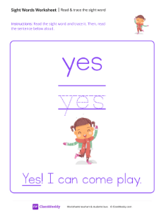 Read & trace the sight word - Yes-worksheet