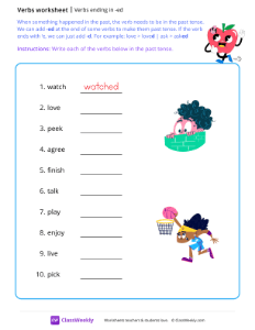 Verbs ending in 'ed' - Apple-worksheet