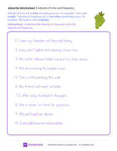 Adverbs of Time and Frequency - Grapes-worksheet